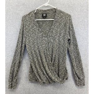 BOBEAU Women's Wrap Blouse Grey Marled Long Sleeve Size Small Thin